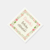ヴィンテージピンクフローラ縁ど誕生会 スタンダードカクテルナプキン (角)