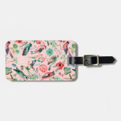 ヴィンテージピンクフローラ鳥類の植物模様 ラゲッジタグ (正面横)