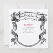 ヴィンテージピンクフローリッシュスクリプトブライダルシャワー 招待状 (裏面)