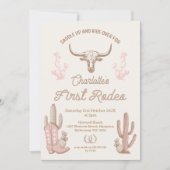 ヴィンテージピンクブラウンガールズファーストRodeo 1st誕生日 招待状 (正面)