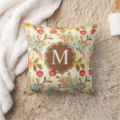 ヴィンテージピンクブラウンブルーフローラモノグラムスローピル クッション (ブランケット)