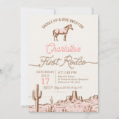 ヴィンテージピンクブラウンホース最初のロデオ1誕生日 招待状 (正面)