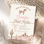 ヴィンテージピンクブラウンホース最初のロデオ1誕生日 招待状