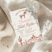 ヴィンテージピンクブラウンホース最初のロデオ1誕生日 招待状