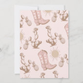 ヴィンテージピンクブラウン女性のカーボーイブーツロデオ1歳の誕生日 招待状 (裏面)