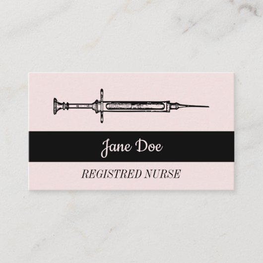 ヴィンテージピンクブラックシリンジメディカルナース 名刺 (正面)