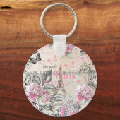 ヴィンテージピンクブラックフローラパリスエッフェルタワーチポ キーホルダー (正面)