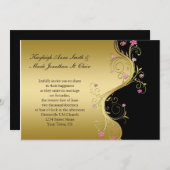 ヴィンテージピンクブラック&金ゴールド結婚式招待状 招待状 (正面/裏面)