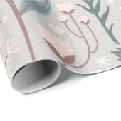 ヴィンテージピンクブルーかわいらしバードフローライラストレーション ラッピングペーパー (ロールコーナー)