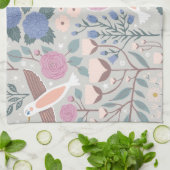 ヴィンテージピンクブルーかわいらしバードフローラルパターンアート キッチンタオル (折り畳み)