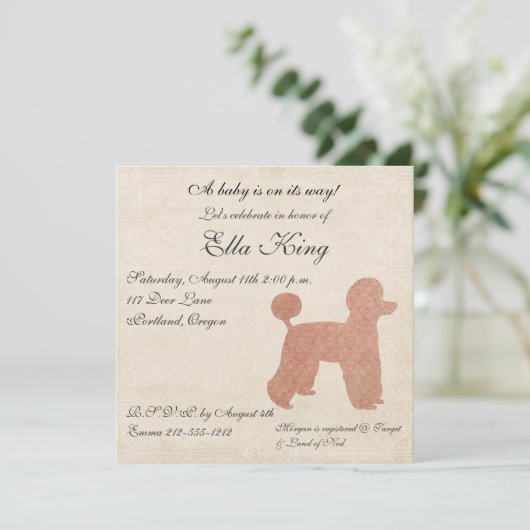 ヴィンテージピンクプードルシルエットベビー招待状 招待状 (スタンド正面)