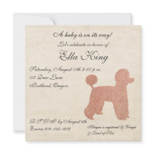 ヴィンテージピンクプードルシルエットベビー招待状