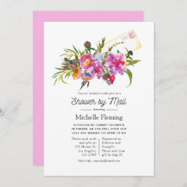 ヴィンテージピンクプーフローラブライダルシャワーバイメール 招待状