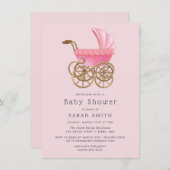 ヴィンテージピンクベビーカー女の子ベビーシャワー招待状 招待状 (正面/裏面)