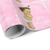 ヴィンテージピンクベビーガールシャワーラッピング紙 ラッピングペーパー (ロールコーナー)