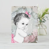 ヴィンテージピンクベビーガールシャワー 招待状 (スタンド正面)