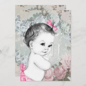 ヴィンテージピンクベビーガールシャワー 招待状 (正面/裏面)