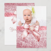 ヴィンテージピンクベビーガールフォトサンキューカード サンキューカード (正面/裏面)