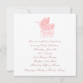 ヴィンテージピンクベビーキャリッジベビーガールシャワー 招待状 (裏面)