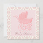 ヴィンテージピンクベビーキャリッジベビーガールシャワー 招待状 (正面)