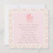 ヴィンテージピンクベビーキャリッジベビーガールシャワー 招待状 (裏面)