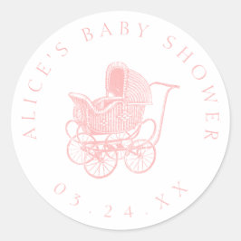ヴィンテージピンクベビーキャリッジベビーシャワー ラウンドシール