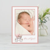 ヴィンテージピンクベビーキャリッジ誕生のお知らせ 案内状 (スタンド正面)