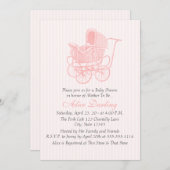 ヴィンテージピンクベビー車ベビーシャワー 招待状 (正面/裏面)