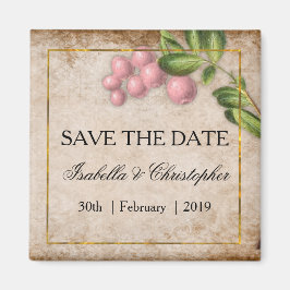 ヴィンテージピンクベリーの結婚式の日付を保存 マグネット