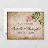 ヴィンテージピンクベリーの結婚式の日付を保存 案内ポストカード (正面/裏面)