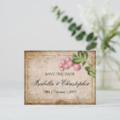 ヴィンテージピンクベリーの結婚式の日付を保存 案内ポストカード (スタンド正面)