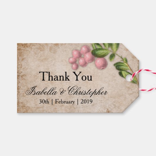 ヴィンテージピンクベリー結婚ズ・サンキュー ギフトタグ (正面(横))