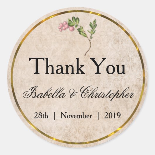 ヴィンテージピンクベリー結婚ズ・サンキュー ラウンドシール (正面)