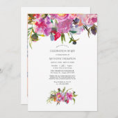 ヴィンテージピンクペオニーフローラお祝い 招待状 (正面/裏面)