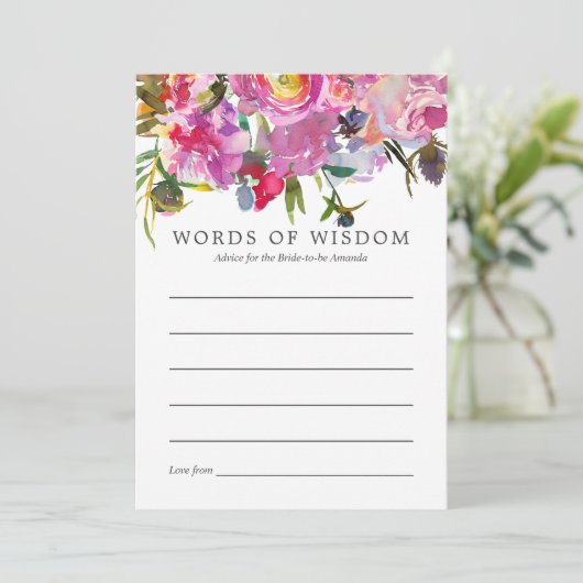 ヴィンテージピンクペオニーブライダルシャワーブライドアドバイス 招待状 (スタンド正面)