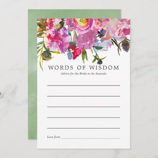 ヴィンテージピンクペオニーブライダルシャワーブライドアドバイス 招待状 (正面/裏面)