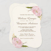 ヴィンテージピンクペオニー結婚式招待状 招待状 (正面/裏面)