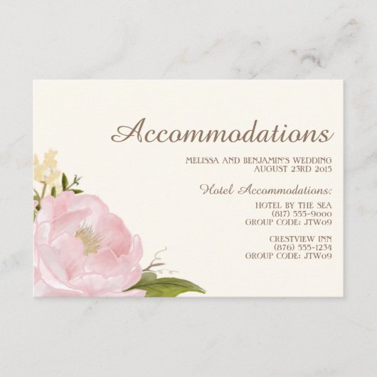 ヴィンテージピンクペオ結婚ニーの宿泊カード エンクロージャーカード (正面)