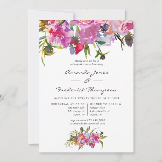 ヴィンテージピンクペニー水の色のリハーサルディナー 招待状 (正面)