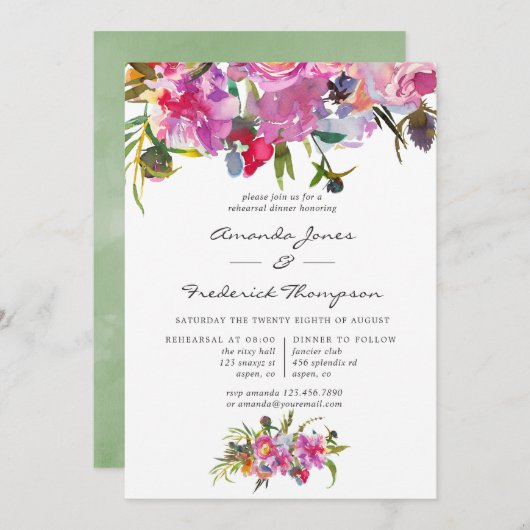 ヴィンテージピンクペニー水の色のリハーサルディナー 招待状 (正面/裏面)