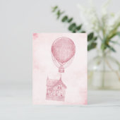 ヴィンテージピンクホットエアバルーン移動コテージ ポストカード (スタンド正面)