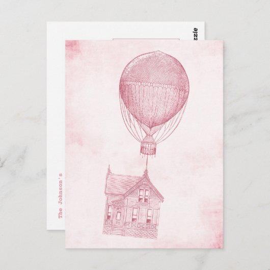 ヴィンテージピンクホットエアバルーン移動コテージ ポストカード (正面/裏面)