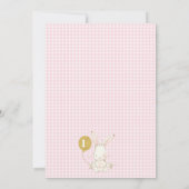 ヴィンテージピンクホワイトうさぎ 1歳の誕生日 招待状 (裏面)