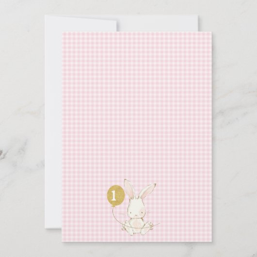 ヴィンテージピンクホワイトバニーラビット誕生日 招待状 (裏面)