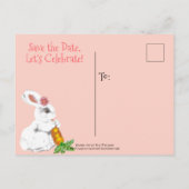 ヴィンテージピンクホワイトバニー日付赤ちゃんシャワーを保存 案内ポストカード (裏面)