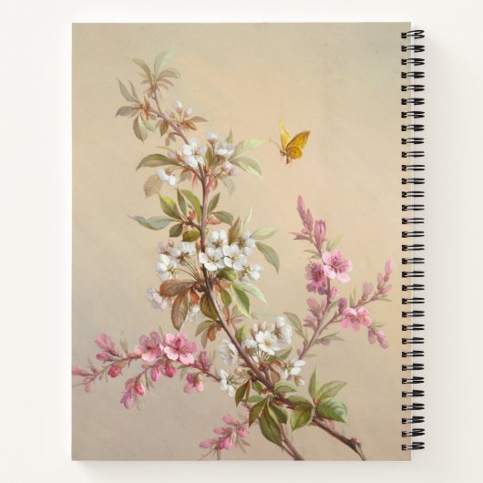 ヴィンテージピンクホワイトブロッサムバタフライ引用文 ノートブック (裏面)