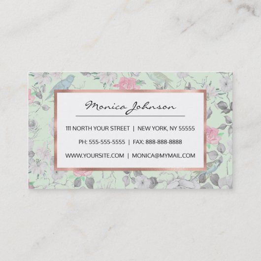 ヴィンテージピンクホワイトミントバードフローラコラージュ 名刺 (裏面)