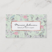 ヴィンテージピンクホワイトミントバードフローラコラージュ 名刺 (正面)