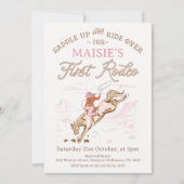 ヴィンテージピンクホースファーストRodeo 1st誕生日 招待状 (正面)