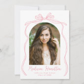 ヴィンテージピンクボウアーチ写真卒業 案内状 (正面)